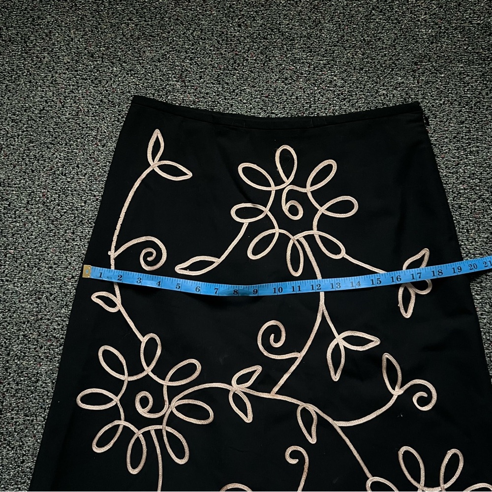Black & Yellow Ribbon Floral Wool Midi Knee-Length Modest Fit & Flare Skirt Sz 6 - Picture 12 of 16
